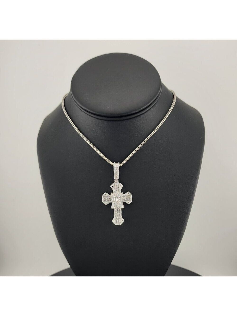 Sterling Silver 925 Cross Necklace with Jesus Face Religious Pendant
